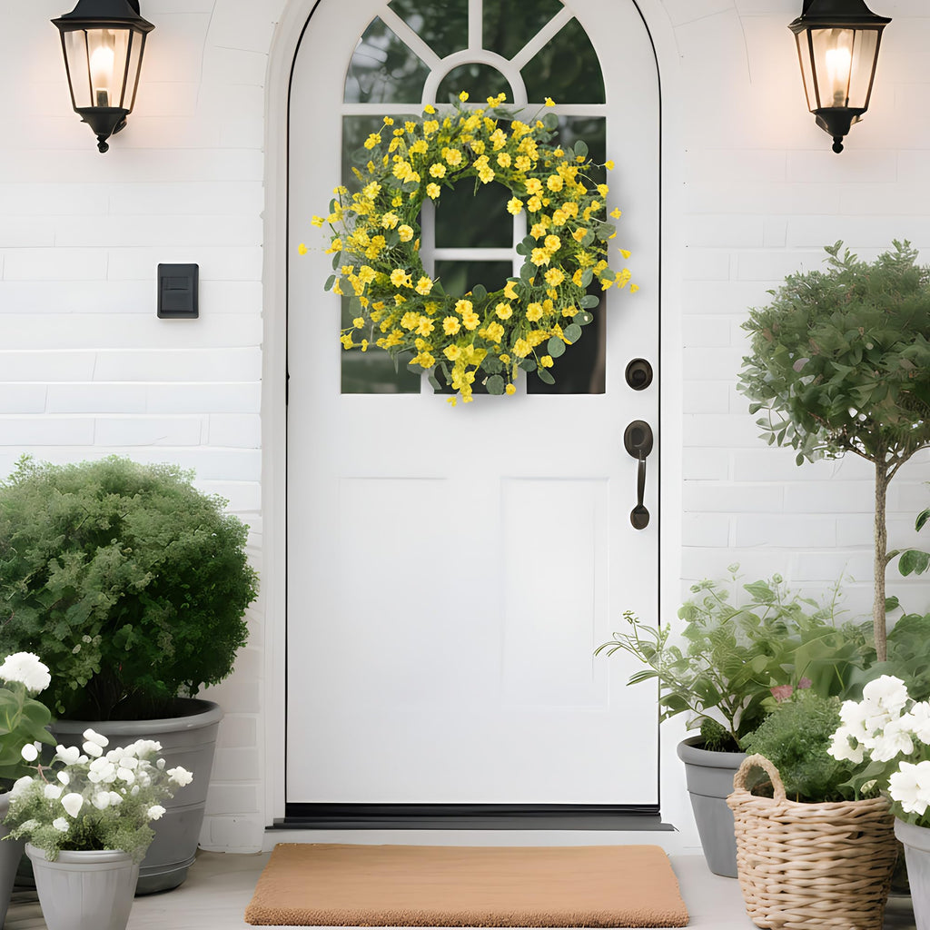 22" Daisy Eucalyptus Wreath for Front Door, Artificial Spring Summer Floral Wreath for Front Door, Home Farmhouse