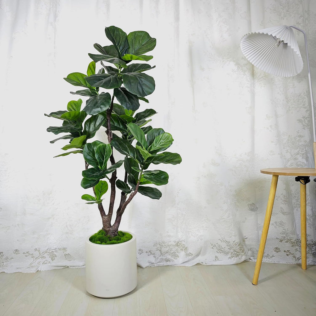 Fiddle Leaf Fig Tree Artificial 4.5FT - 54 Inch Tall Fake Plant Indoor Faux Tree with Bendable Branches & Realistic