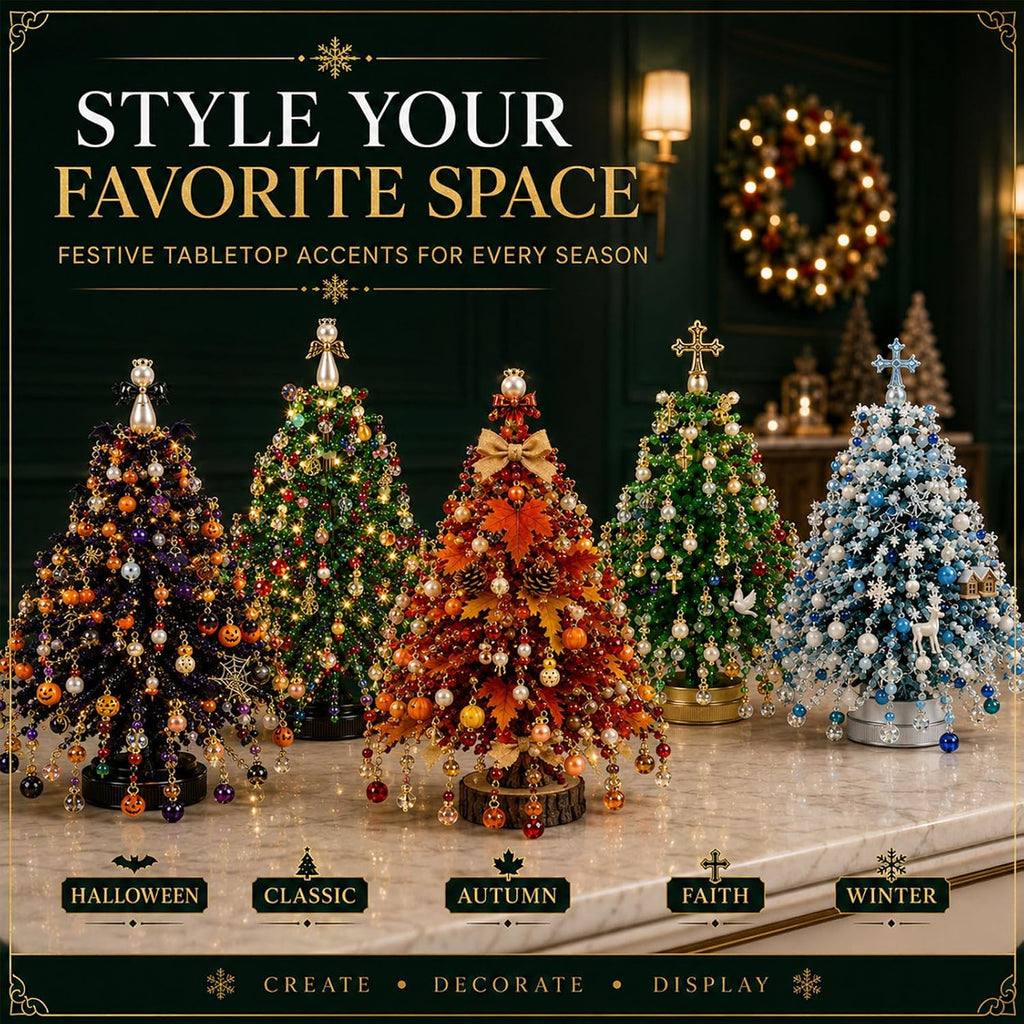 2027 Upgraded DIY Beaded Christmas Tree Kit, 3D Crystal Bead and Pearl Craft Set for Adults with Metal Frame, Angel