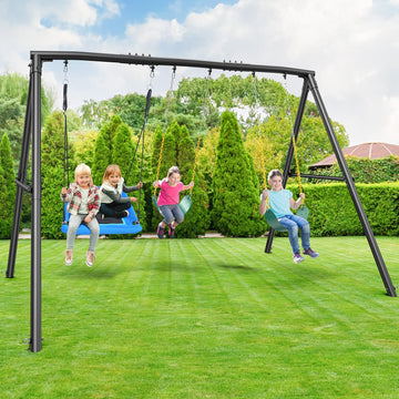 600lb Heavy Duty Swing Set for Outdoor Backyard with 3 Swings Black