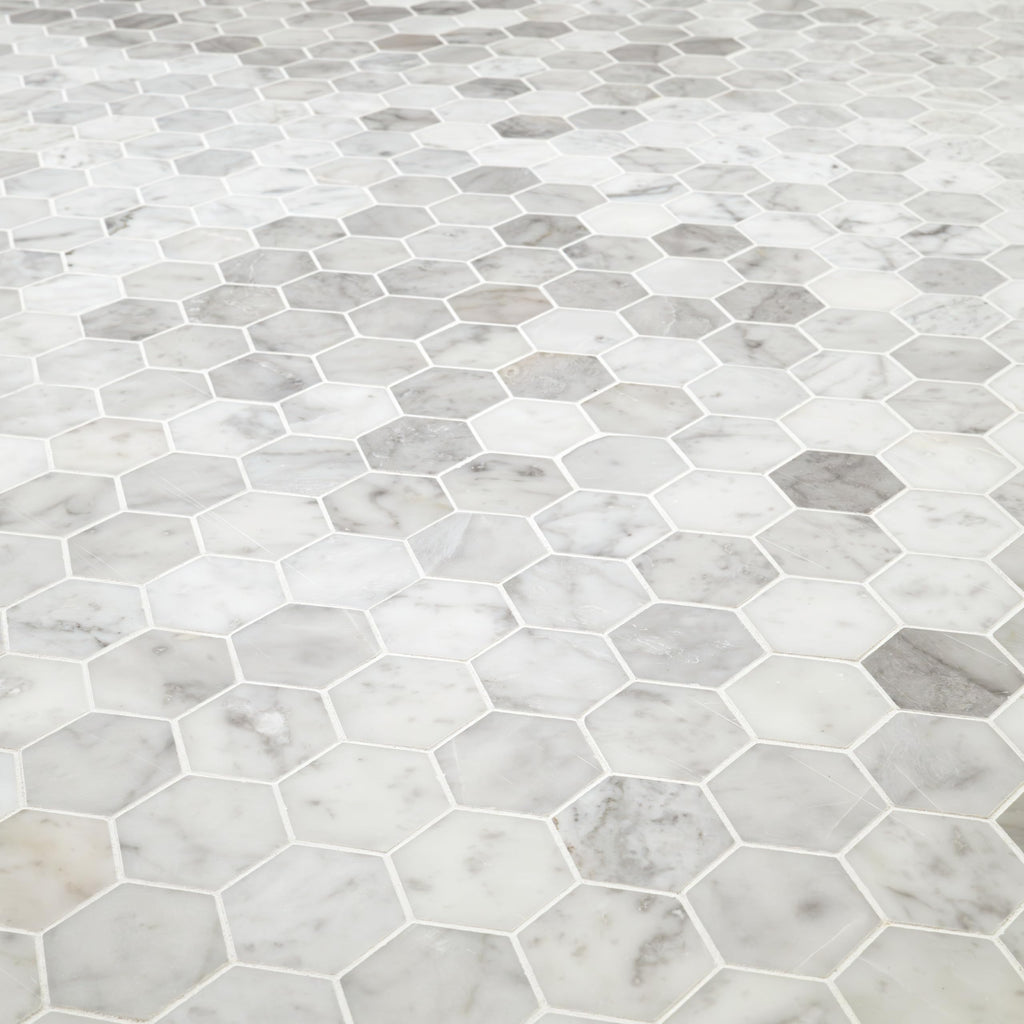 Honed Marble Hexagon Wall Tile | Carrara White | 12" x 11.75"