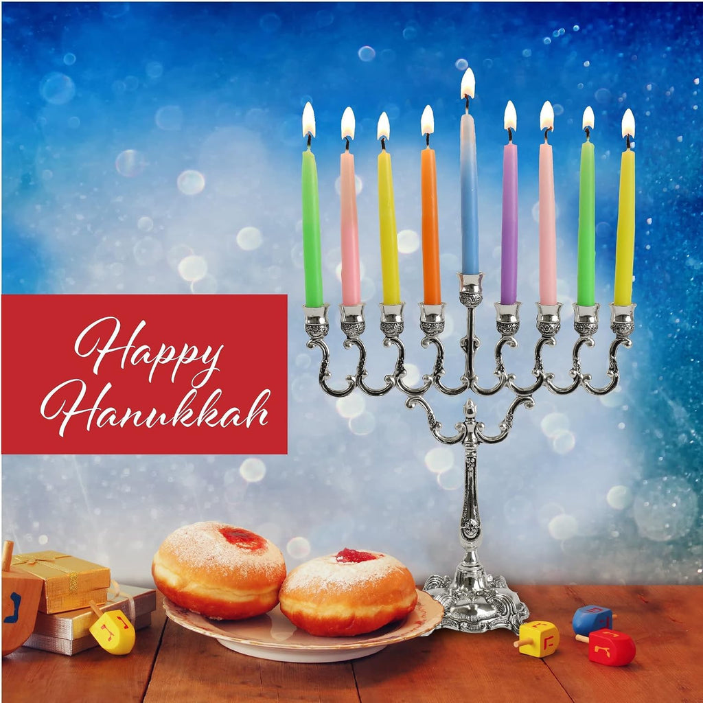 Silver Plated Candle , Fits All Standard Hanukkah Candles - Curved Branches, 7.25 High x 6.5 Wide