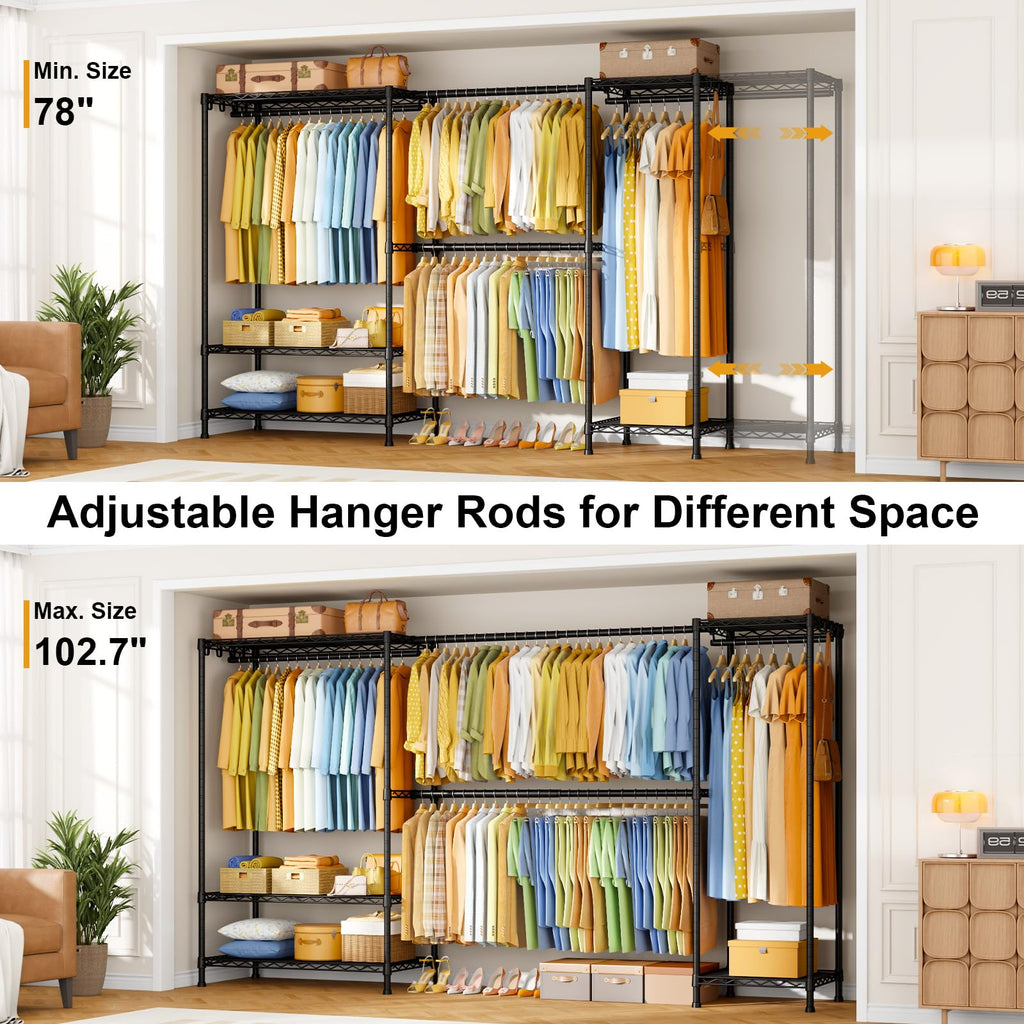 E17 Heavy-Duty Clothes Rack with 2 Expandable Hanging Rods, Black