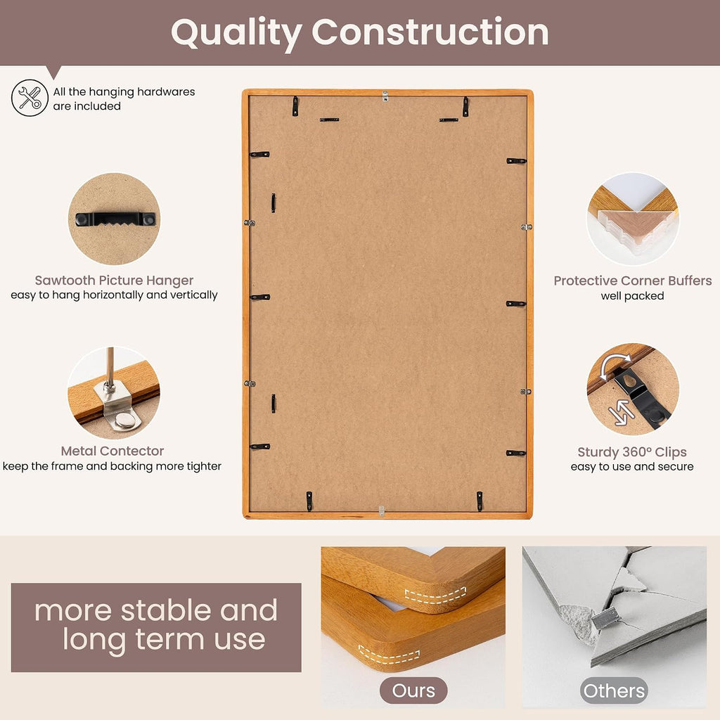 24x36 Poster Frame - Solid Teak Wood 24 x 36 Picture Frame, 24''x36'' Frame With Mat For 20x30, Tempered Glass and