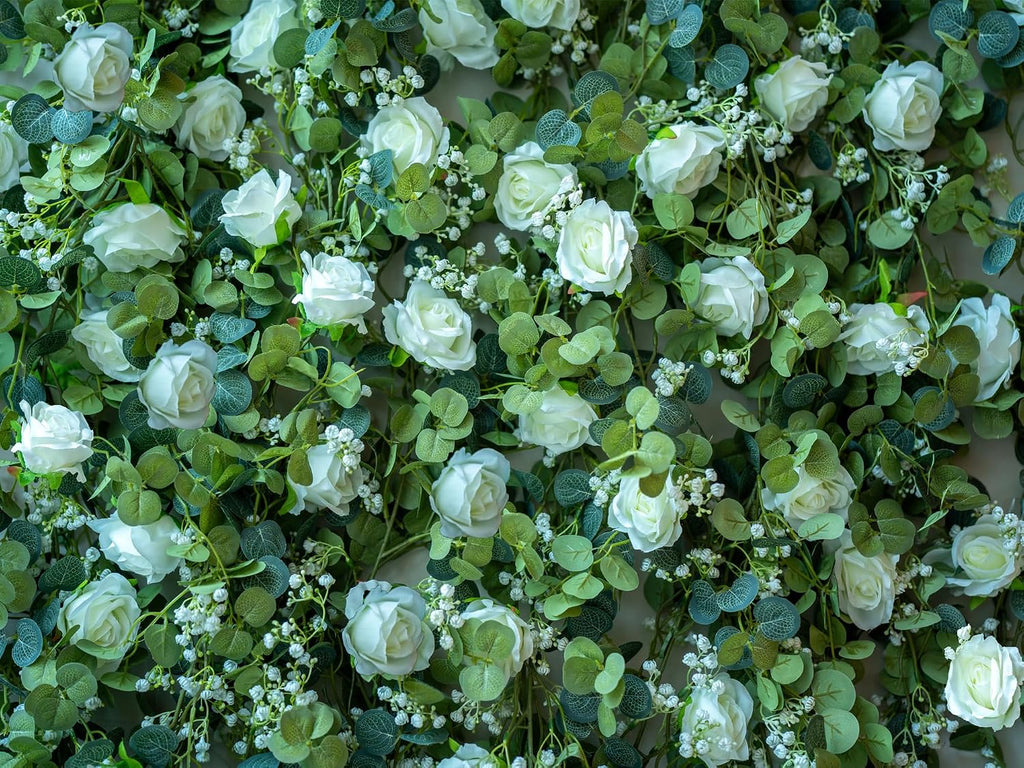 6FT Artificial Eucalyptus White Flower Garland with Roses & Baby's Breath