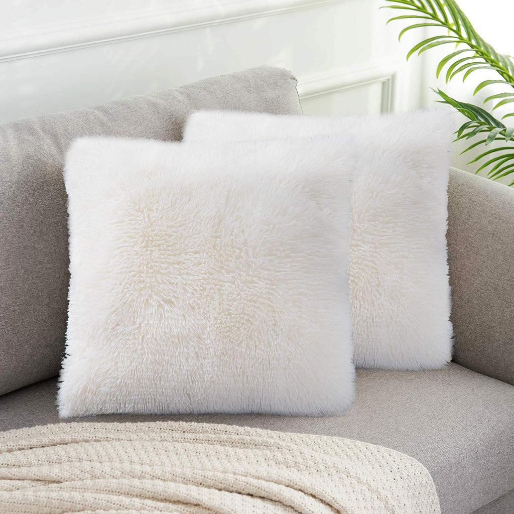 Luxury Soft Shag with Sherpa Reversible Decorative Throw Pillow Covers/Cases (18x18 Inch) with Zipper Closure, Fuzzy