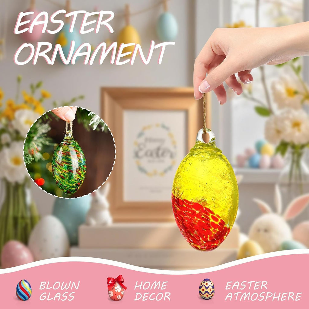 Hand Blown Glass Ball Egg Hanging Ornaments, Home Indoor Outdoor Decor - Set of 6