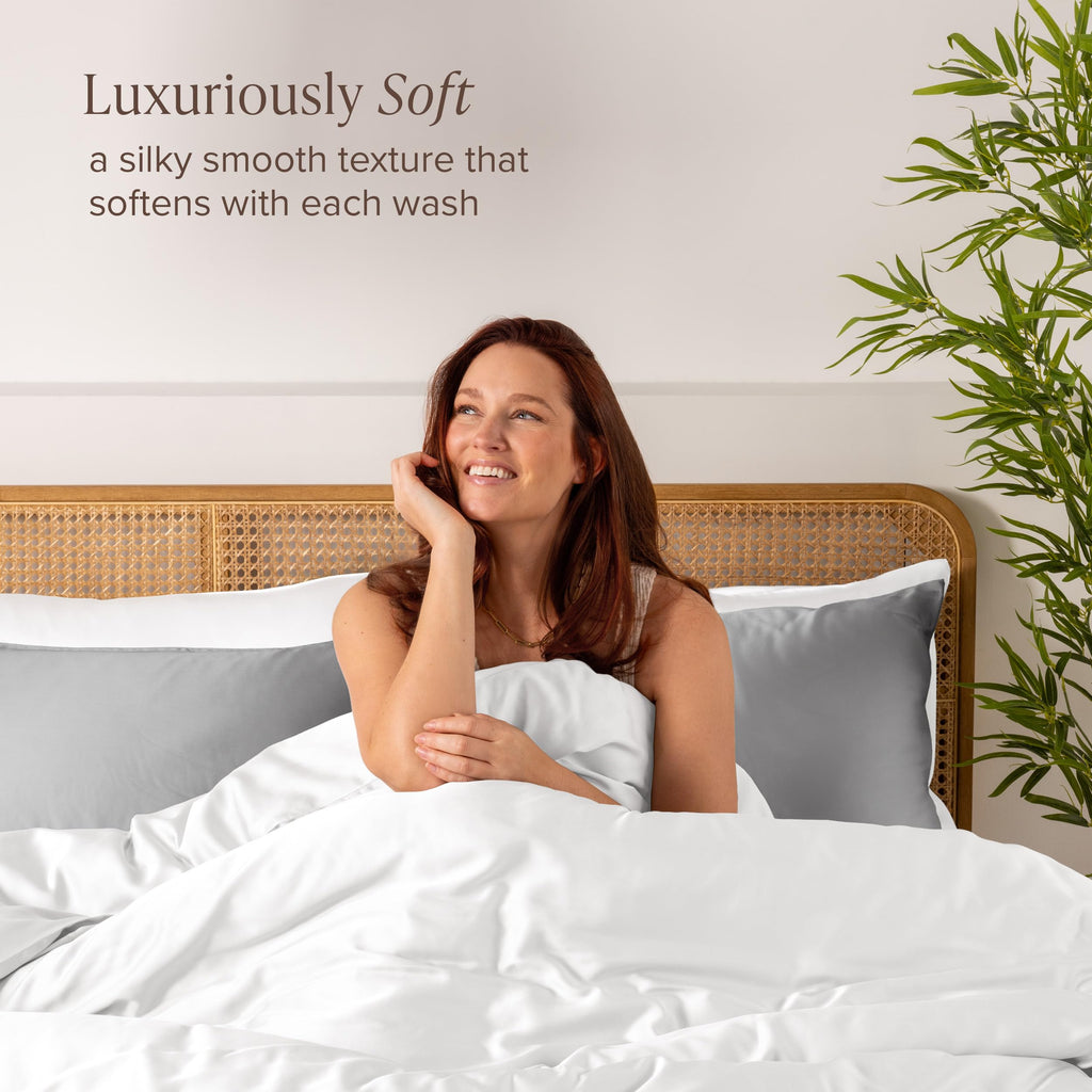 100% Rayon Made from Bamboo Pillowcase Set (Body, Light Grey)