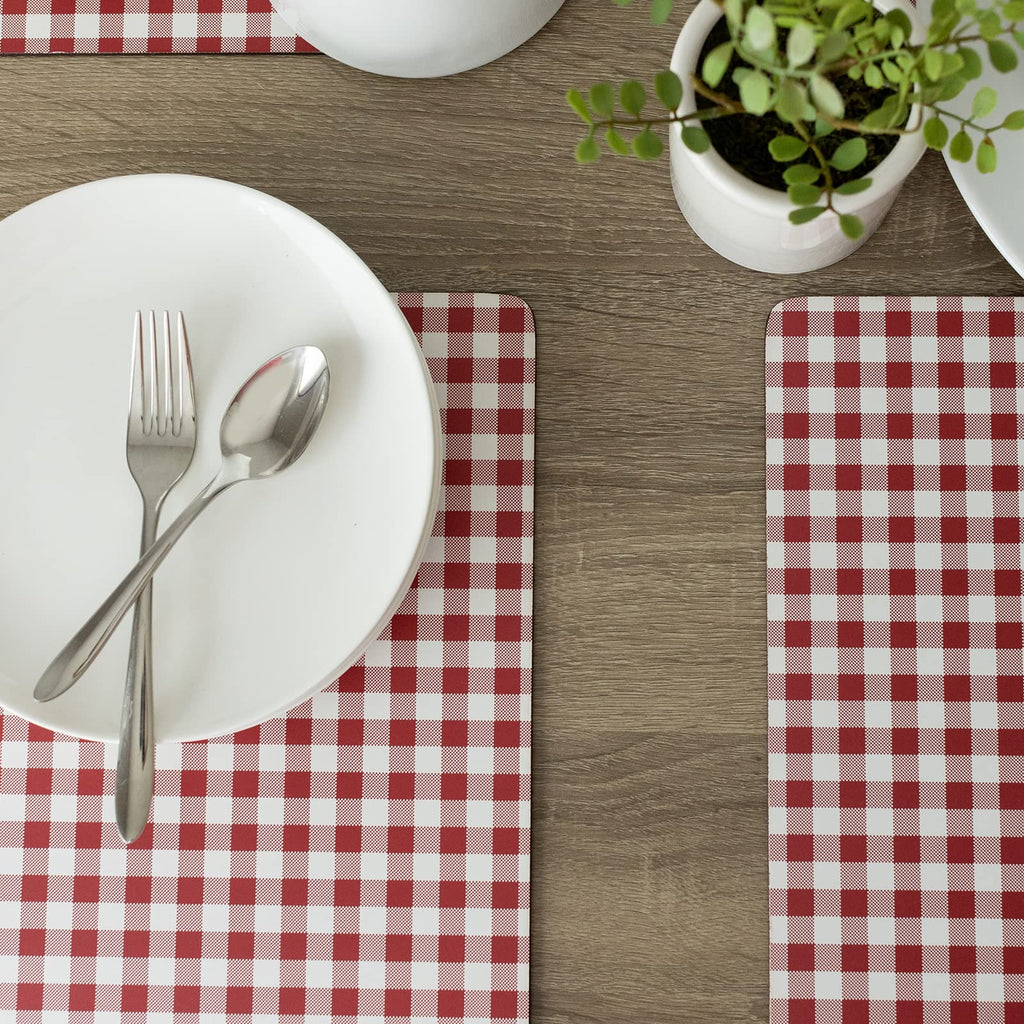 Cork Placemats Set of 4 (Gingham Check Red, 12" x 16")