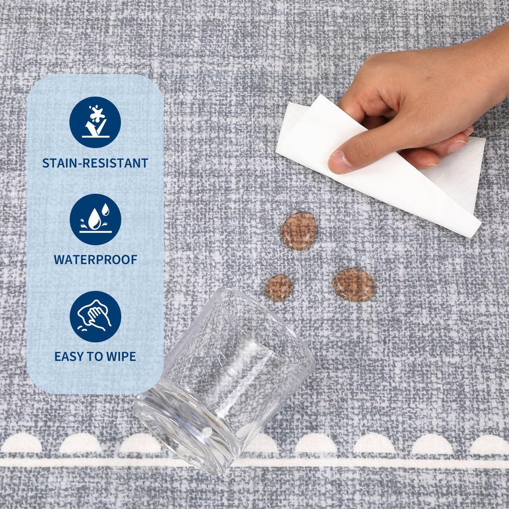 Scalloped Hallway Runner Rug 2.5x10 Non Slip Bedroom Rugs, Grey