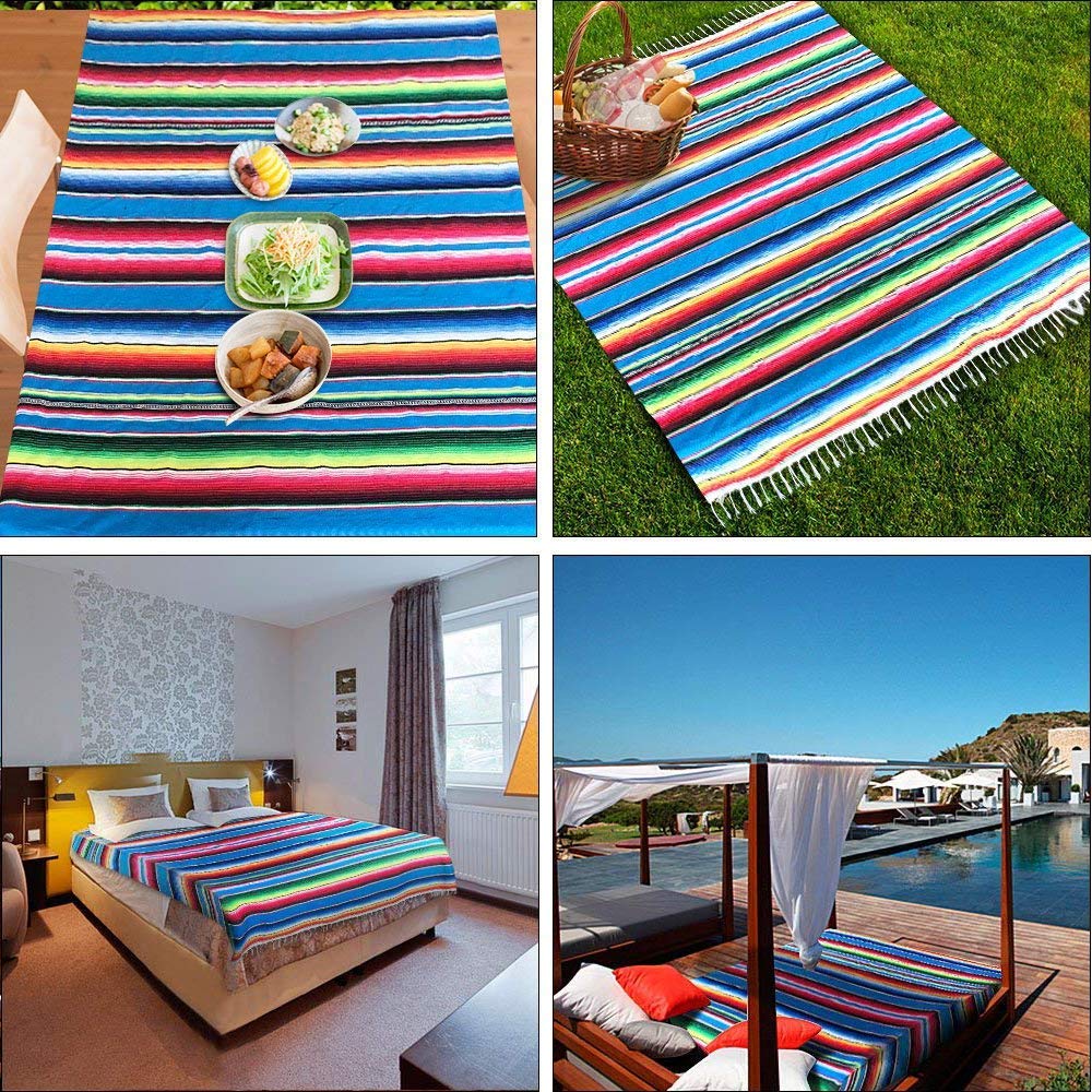 Mexican Serape Blanket Tablecloth 59 x 84 Inch for Mexican Wedding Party Decorations Outdoor Picnics Dining Table
