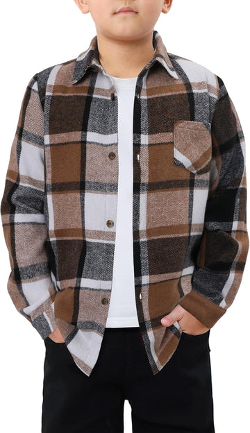 Boys Casual Button Down Shirts Kids Long Sleeve Plaid Blouses Shacket Jacket