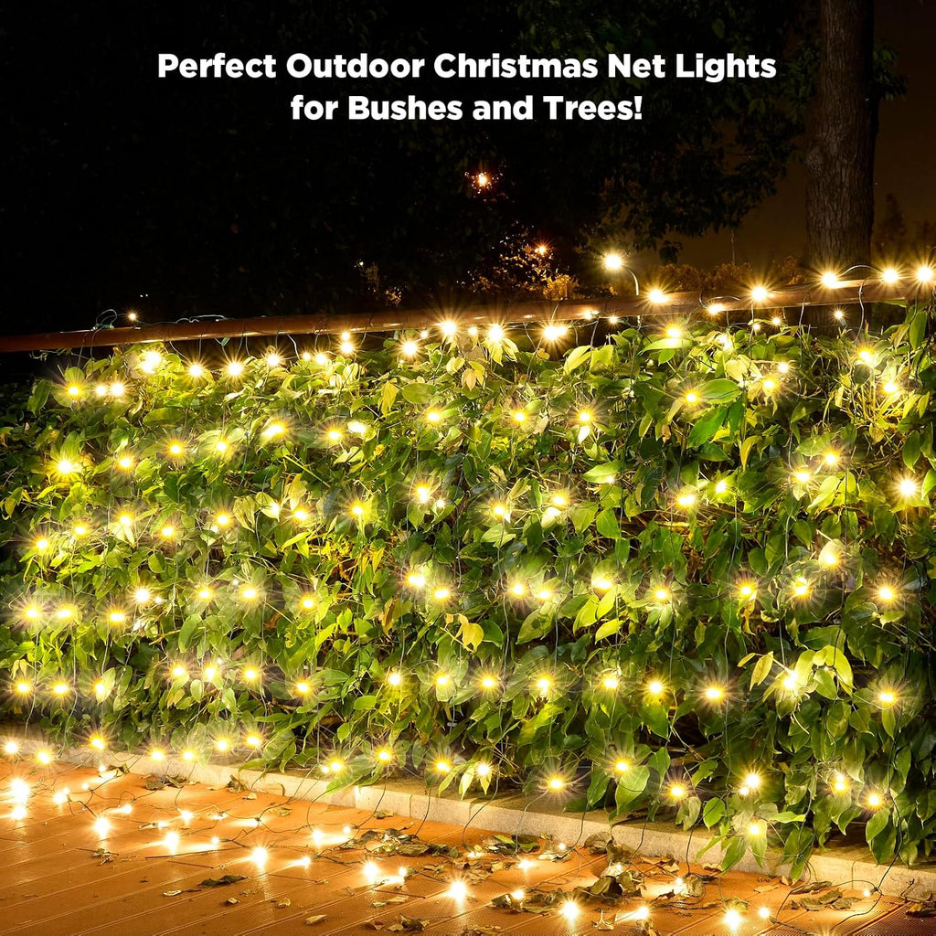 Led Net Lights Christmas Lights Outdoor 200Led 9 ftx 6ft Upgraded WarmWhite Christmas Net Lighting, Waterproof 5mm