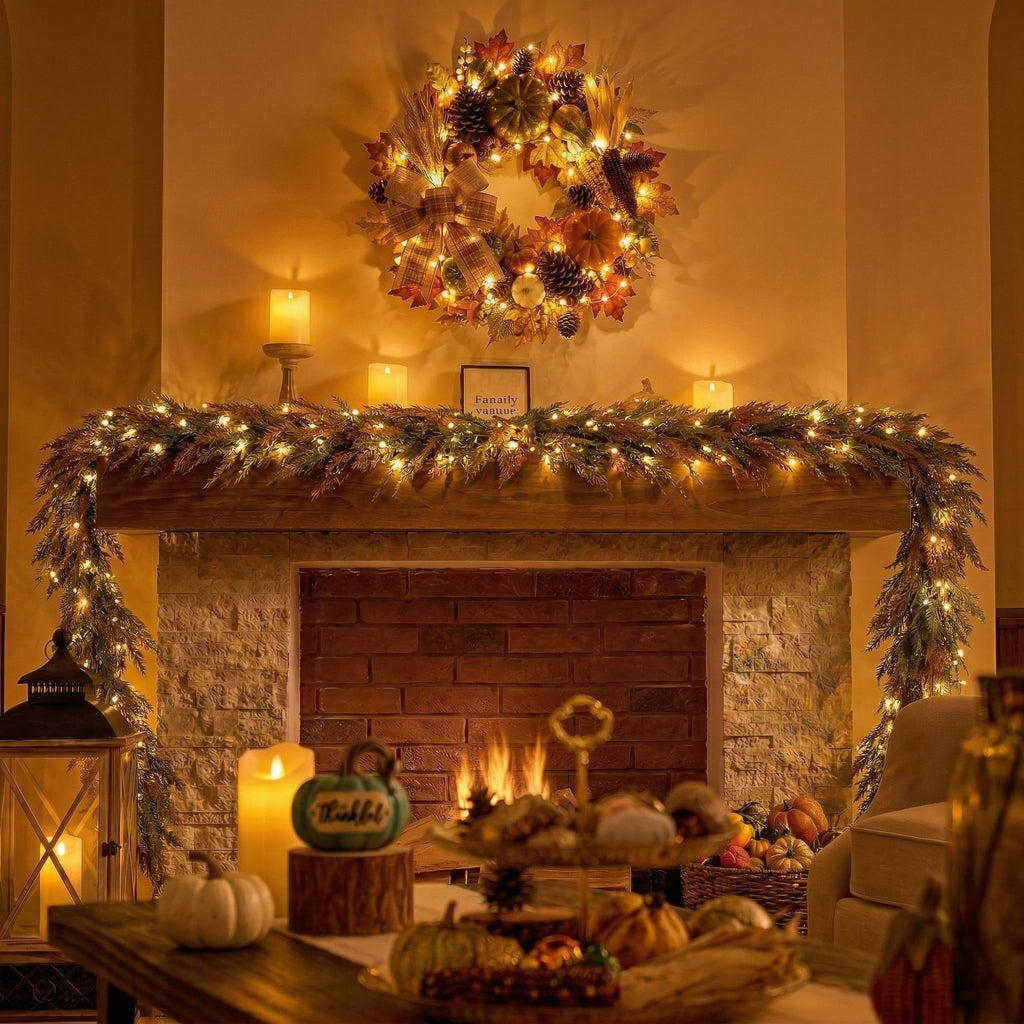 9ft Artificial Norfolk Pine Fall Garland for Mantle