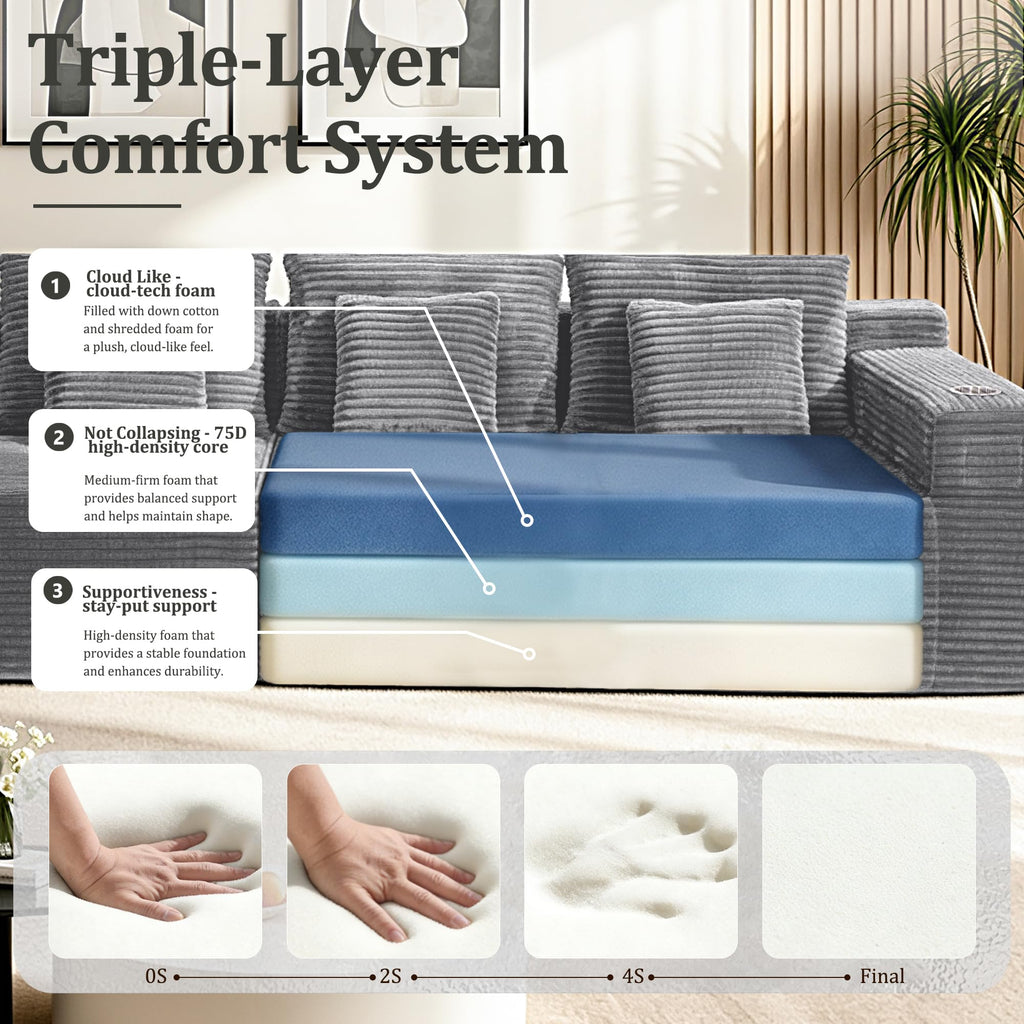 144.42" Oversized Boneless Sectional Couch for Large Living Room, Comfort Cloud Modular Sofa with Upgraded 3-Layer
