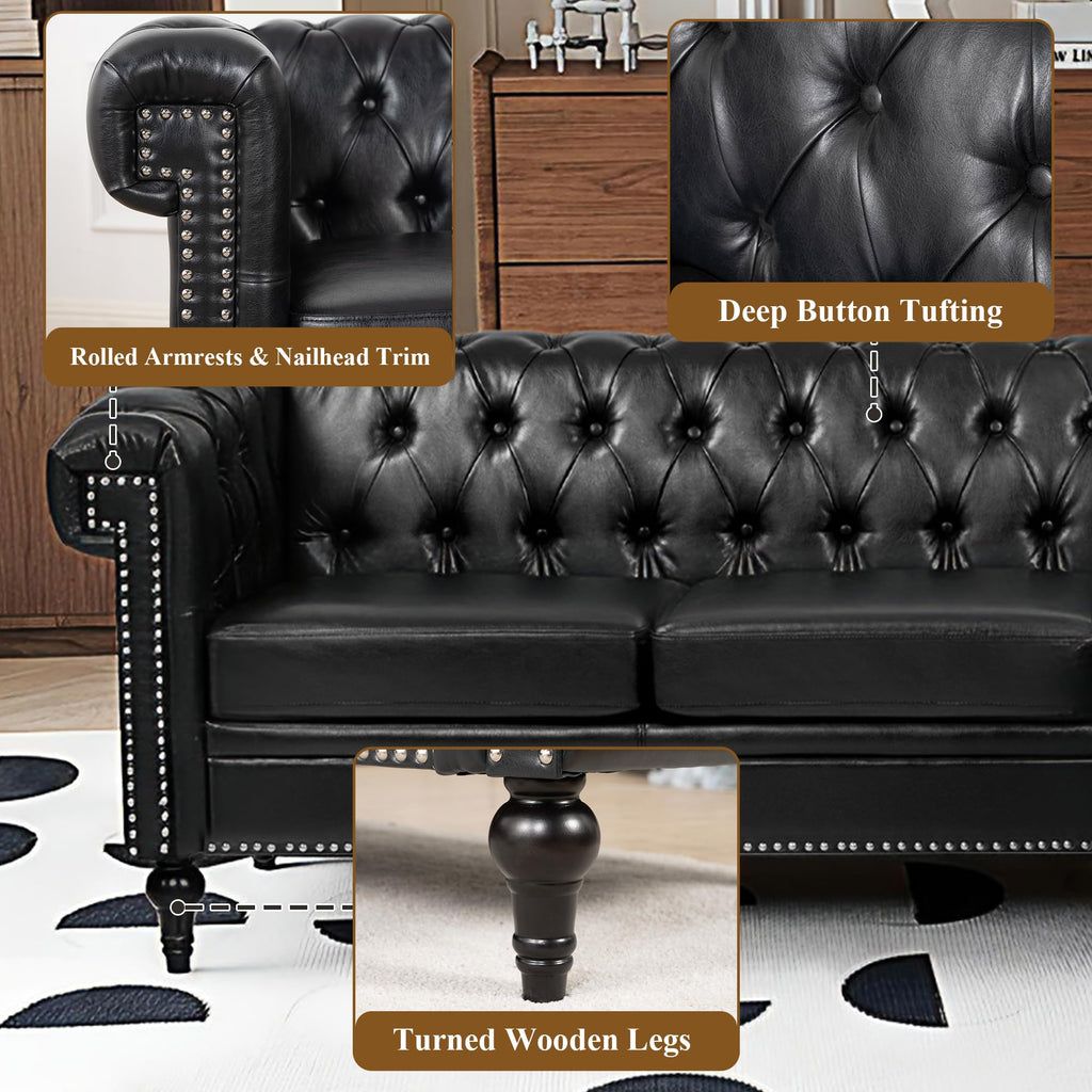 84" Chesterfield Sectional Sofa with Nailhead Trim, Tufted 5 Seat Faux Leather Couch, Modern L Shaped Sectional Couch