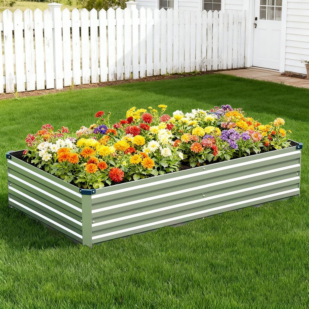 2PCS 12x4x1ft Galvanized Raised Garden Beds Kit,Planter Box Silver | Galvanized Steel, Rectangular Metal Planter