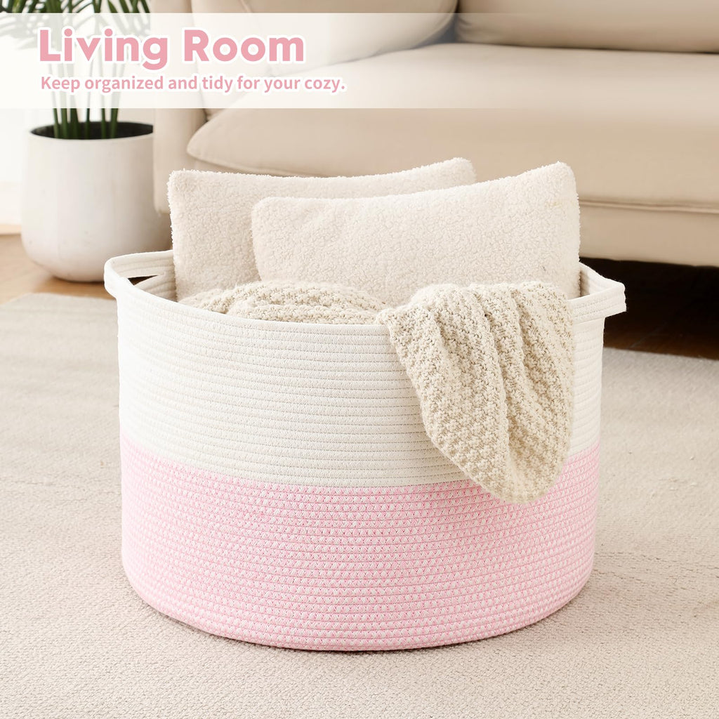 Foldable Laundry Hamper Basket with Collapsible Handle Cotton Rope Soft Woven Fabric Storage Organizer Clothes Toys