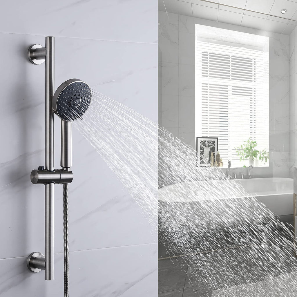 Adjustable Shower Head with Slide Bar, 5-Function Handheld Sliding Shower Head with Extra Long Hose Wall Mount