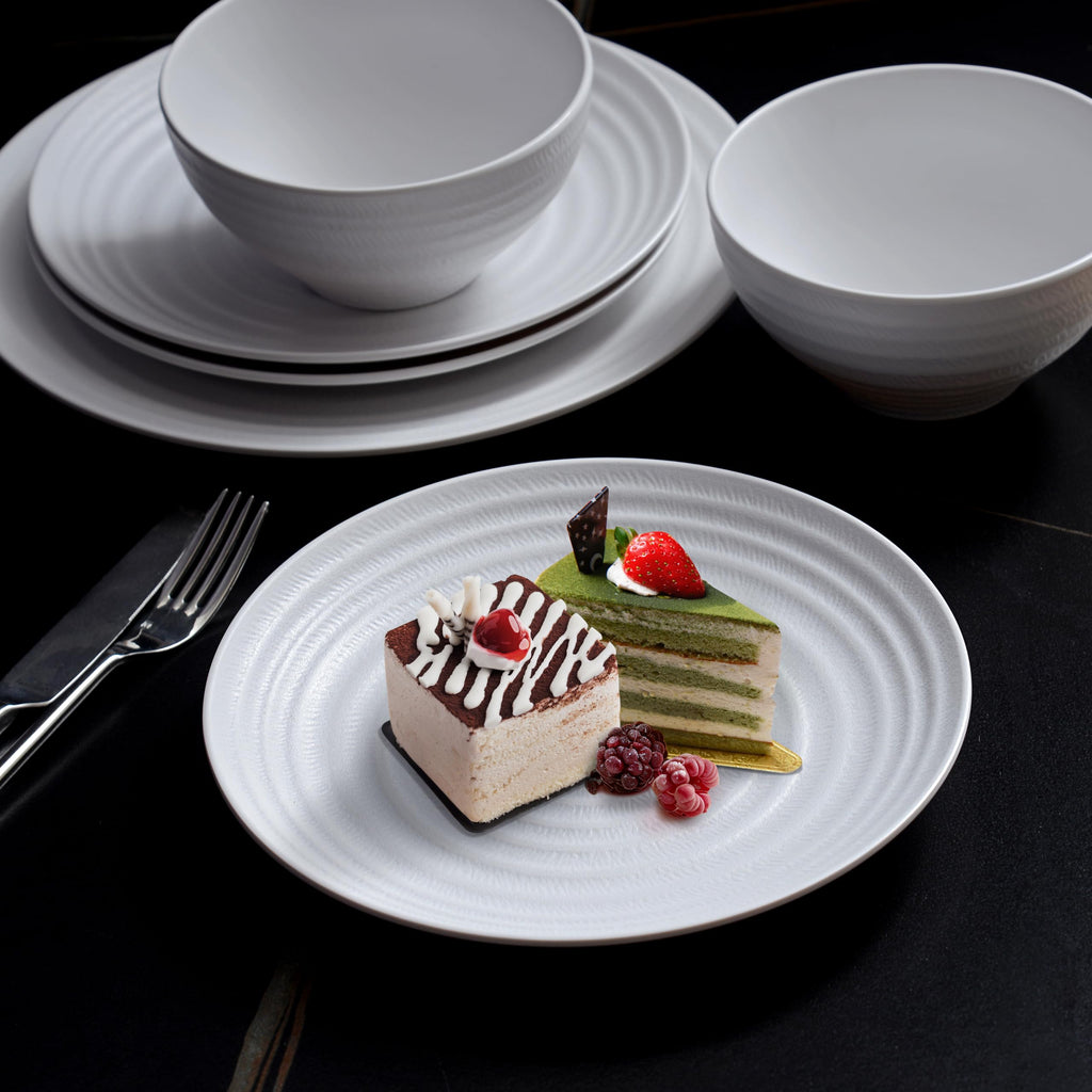 Melamine Dinnerware Sets for 4, 12PCs Anti-scratch Dishes Set, Classic White
