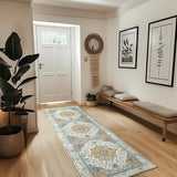 Area Rugs Washable Non-Slip, Floral Vintage Distress Print Pattern Medallion Carpet for Living Room Bedroom