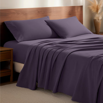 Flannel Sheet Set 100% Cotton (California King, Eggplant)