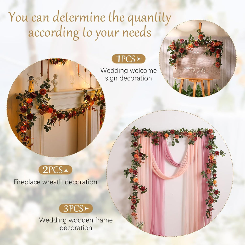 5FT Terracotta Artificial Flower Garland Fall Floral Garland Burnt Orange Arch Rose Vine for Wedding Ceremony Party - Set of 5