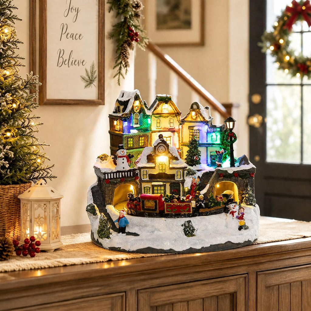 Christmas Houses, Light Up Christmas Village with Train and Music