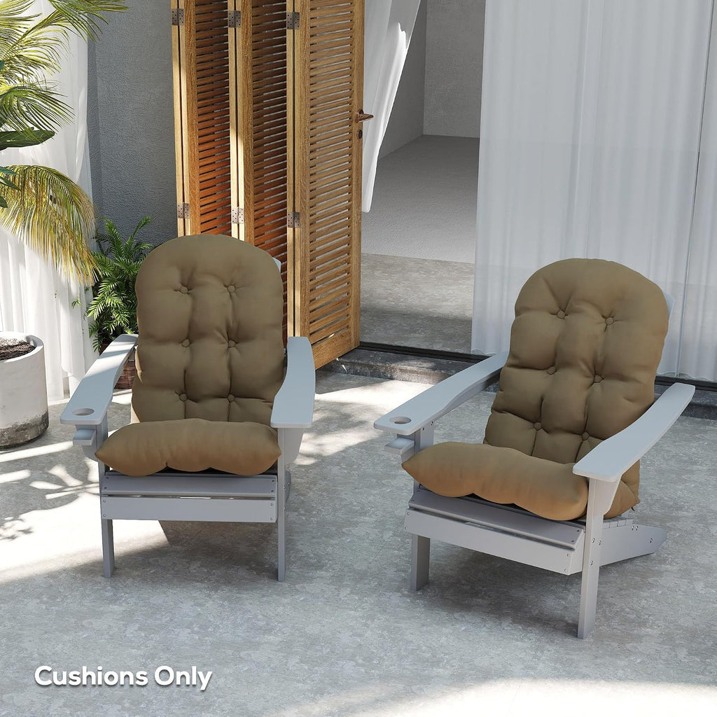 Outdoor Adirondack Chair Cushions Set of 2 Tufted Khaki | High Back, Patio Cushions with Ties, Non-Slip Replacement