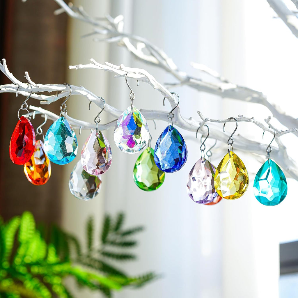 12Pcs Crystal Prisms 38mm Multicolor Bauhinia Beads Crystals - Chandelier Crystals Replacement