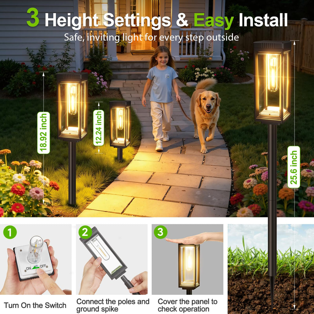 Tall Solar Lights Outdoor, 8 Pack Bright Pathway Lights Solar Powered