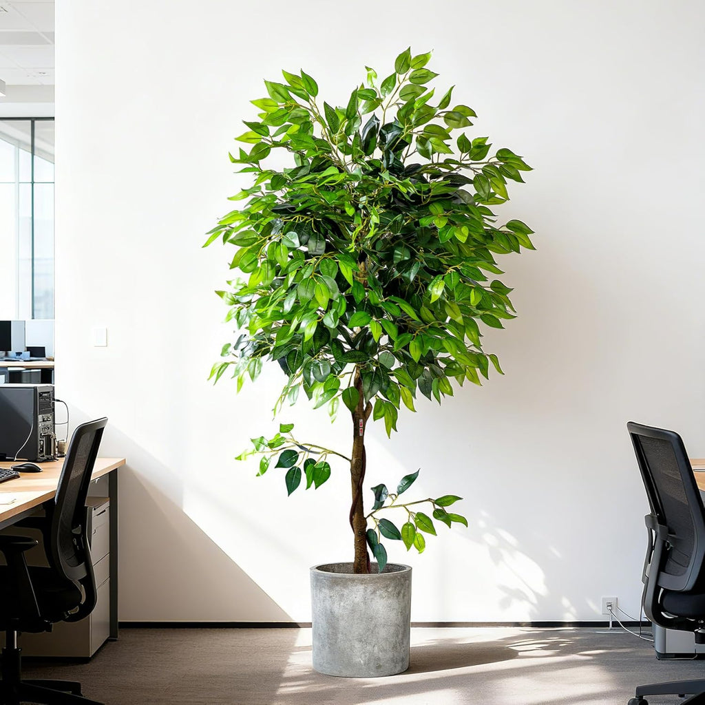 6ft Artificial Ficus Tree Decor, Faux Silk Plants Faux Plant Fake Silk Trees with Pot House Living Room Office Garden