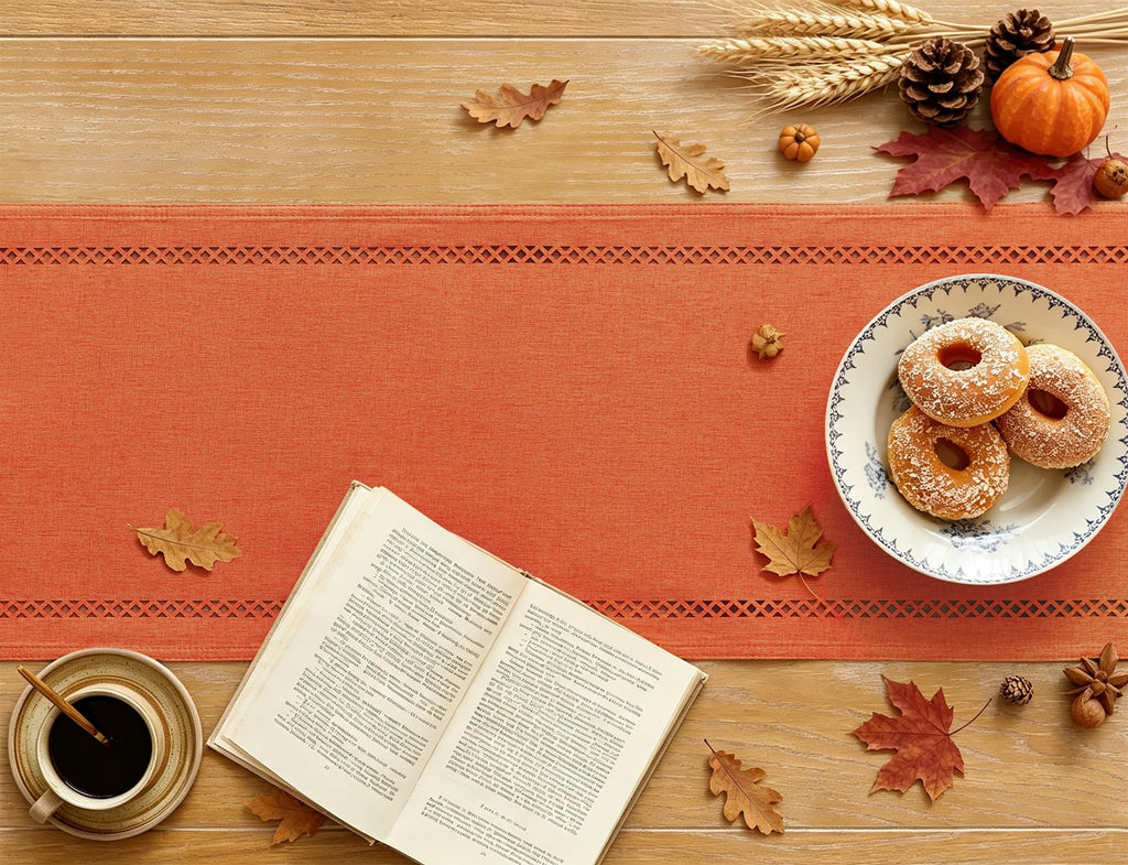Orange Burlap Table Runner, Fall Table Runners 108 inches Long