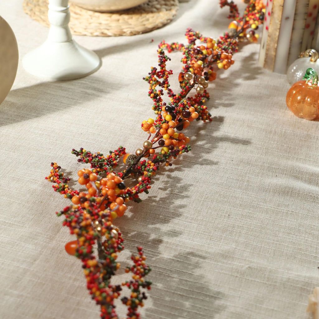 Fall Garland with Lights Berry Garland for Mantle Orange Fairy Lights 6.5FT 25LEDs Cozy Thanksgiving Decorations