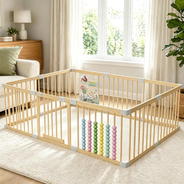Wooden Baby Playpen, Indoor Play Yard for Toddlers, Stable Fixed 78"x53" | Play Pen for Babies and Toddlers Kids