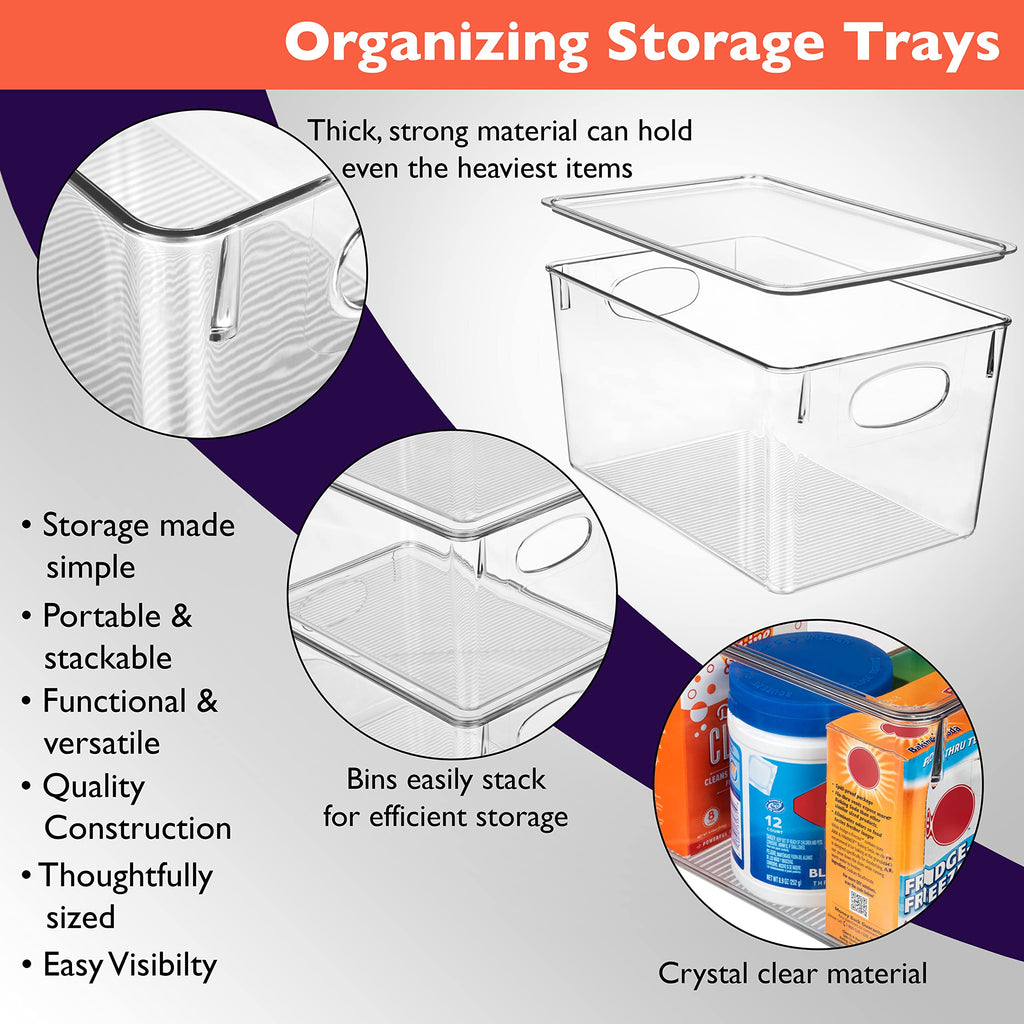 Plastic Storage Bins With lids - Perfect Kitchen Fridge Organizer, Pantry Organization, Cabinet Organizers (4 Pack)