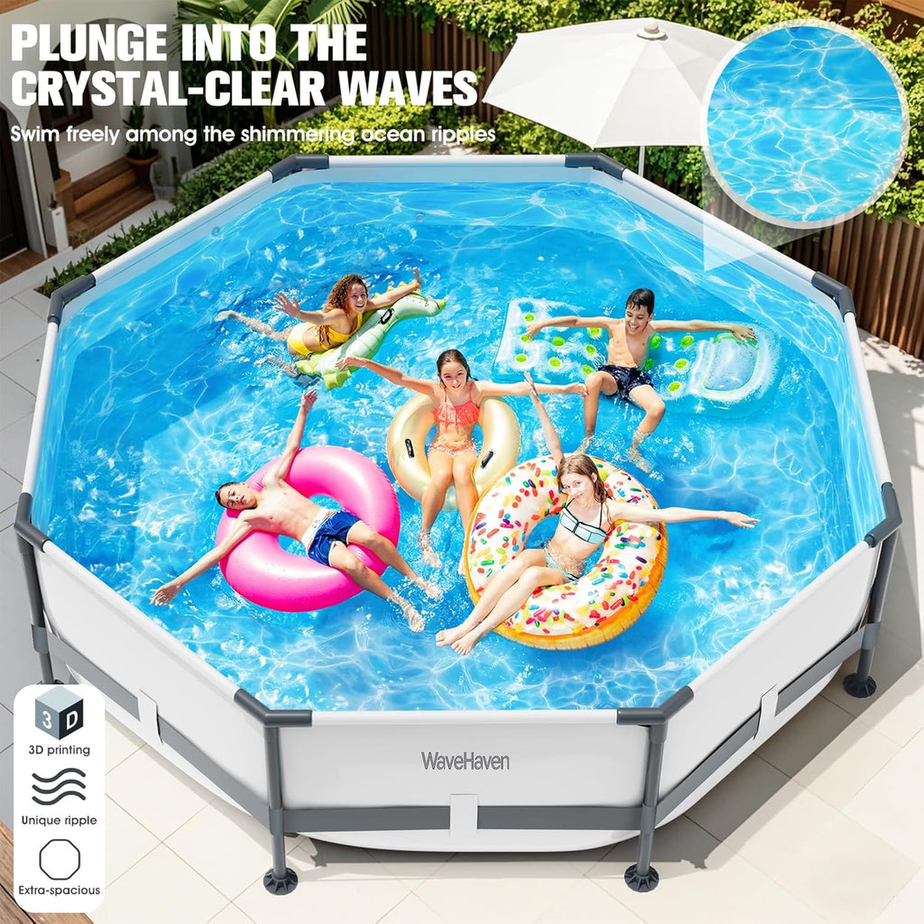 Above Ground Pool,10ft x 30in Frame Deep Swimming Pool-Grey | Family Pool,Large Above Ground Pool Easy Set,1200