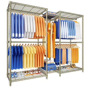 E12 Pro Clothes Rack, Heavy Duty Freestanding Garment Rack with Shelves, Metal Clothing Closet Storage System for
