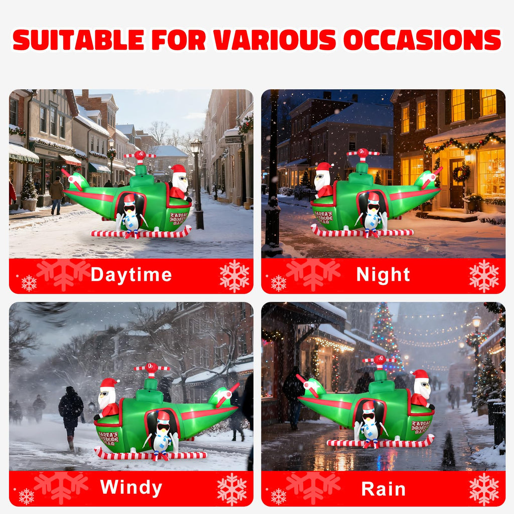 8ft Wide&5.5ft Tall Christmas Inflatable Outdoor Decorations, Blow up Yard Decor with Santa Claus to Fly a Helicopter
