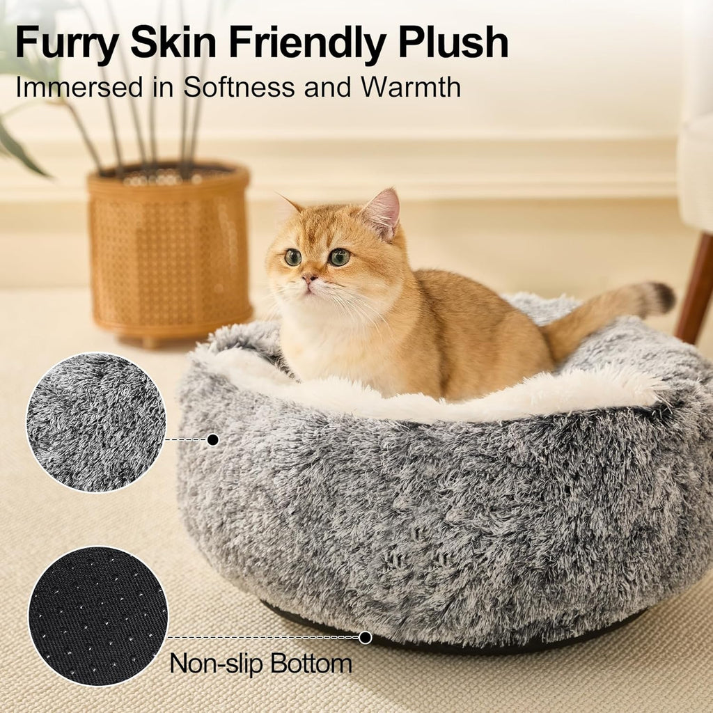 Calming Dog & Cat Cave Bed With Hooded Cover, Removable Washable Round for Small Medium Pets