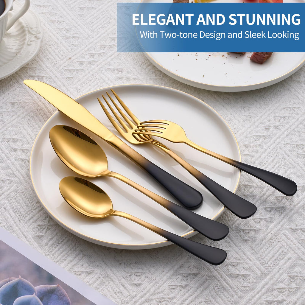 Black Gold Silverware Set, 18/0 Stainless Steel Colorful Handle Flatware Set,Service for 4,Modern Cutlery
