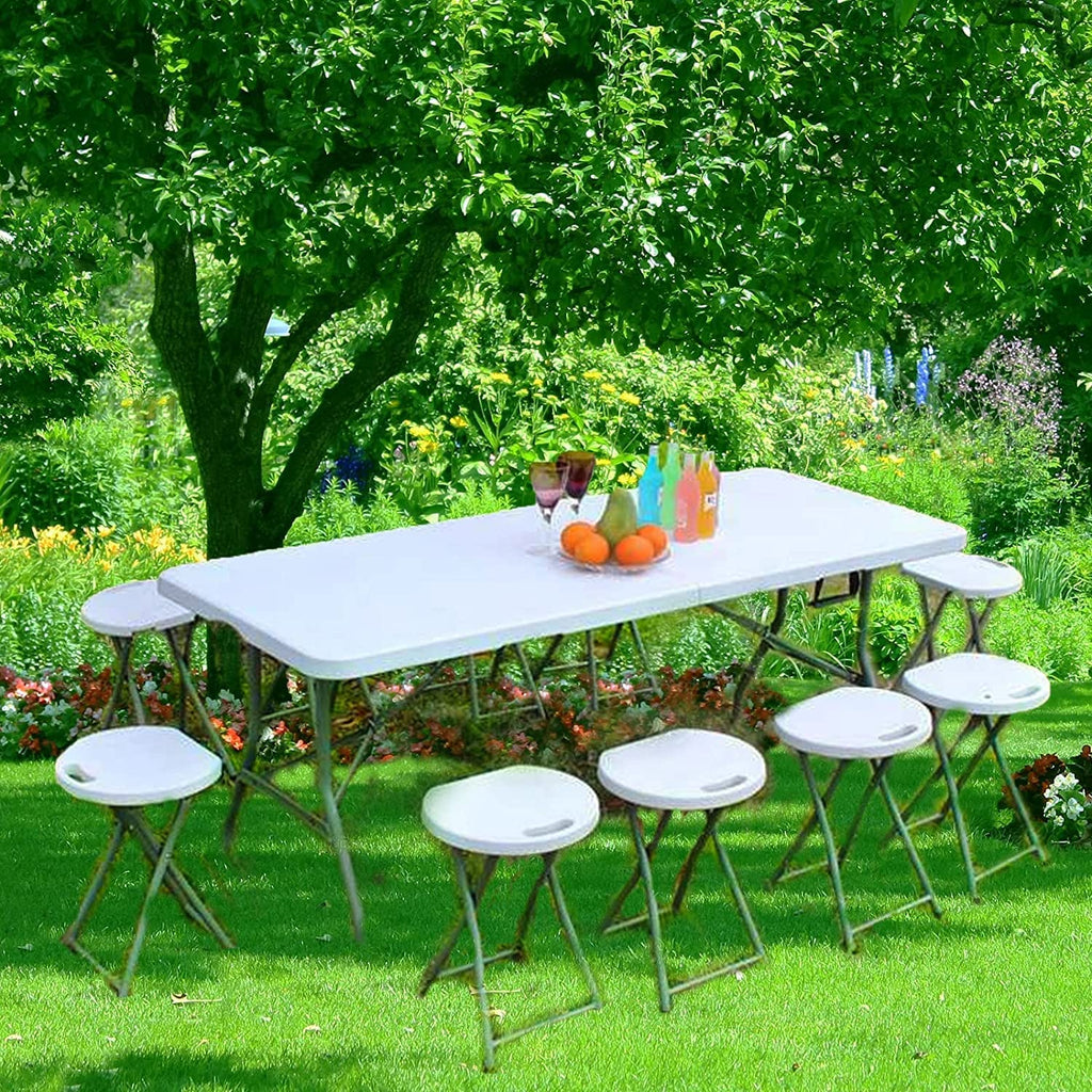 6FT Folding Table, Fold-in-Half Portable Plastic Table, White