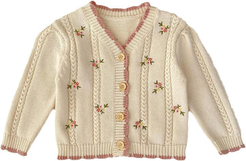 Baby Girls Cotton Small Floral Embroidery Cardigan Sweater