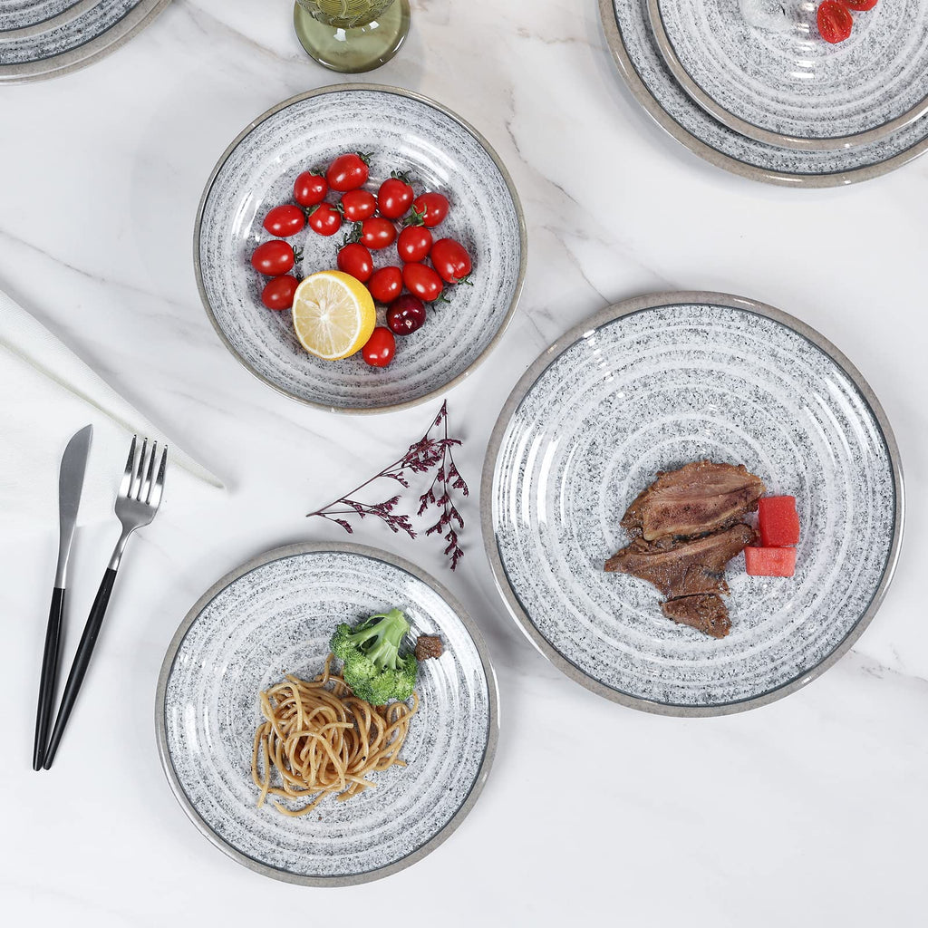 Melamine Dinnerware Sets 12 PCS - Service for 4 Plates & Bowls Sets Grey