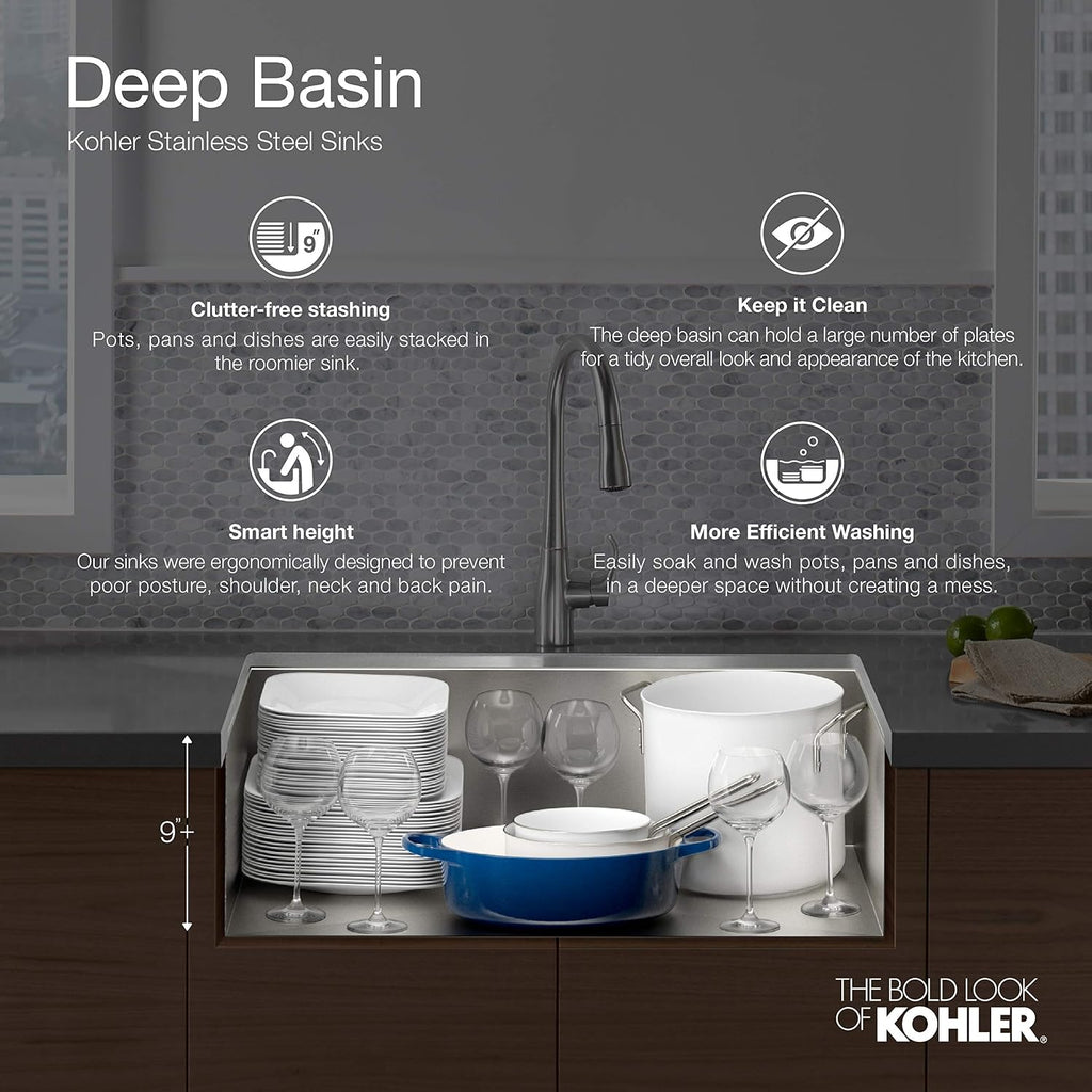 80084-2PC-NA TaskTM 33" Top-/Undermount Single-Bowl Workstation Sink, Includes Kitchen Sink Accessories, Stainless