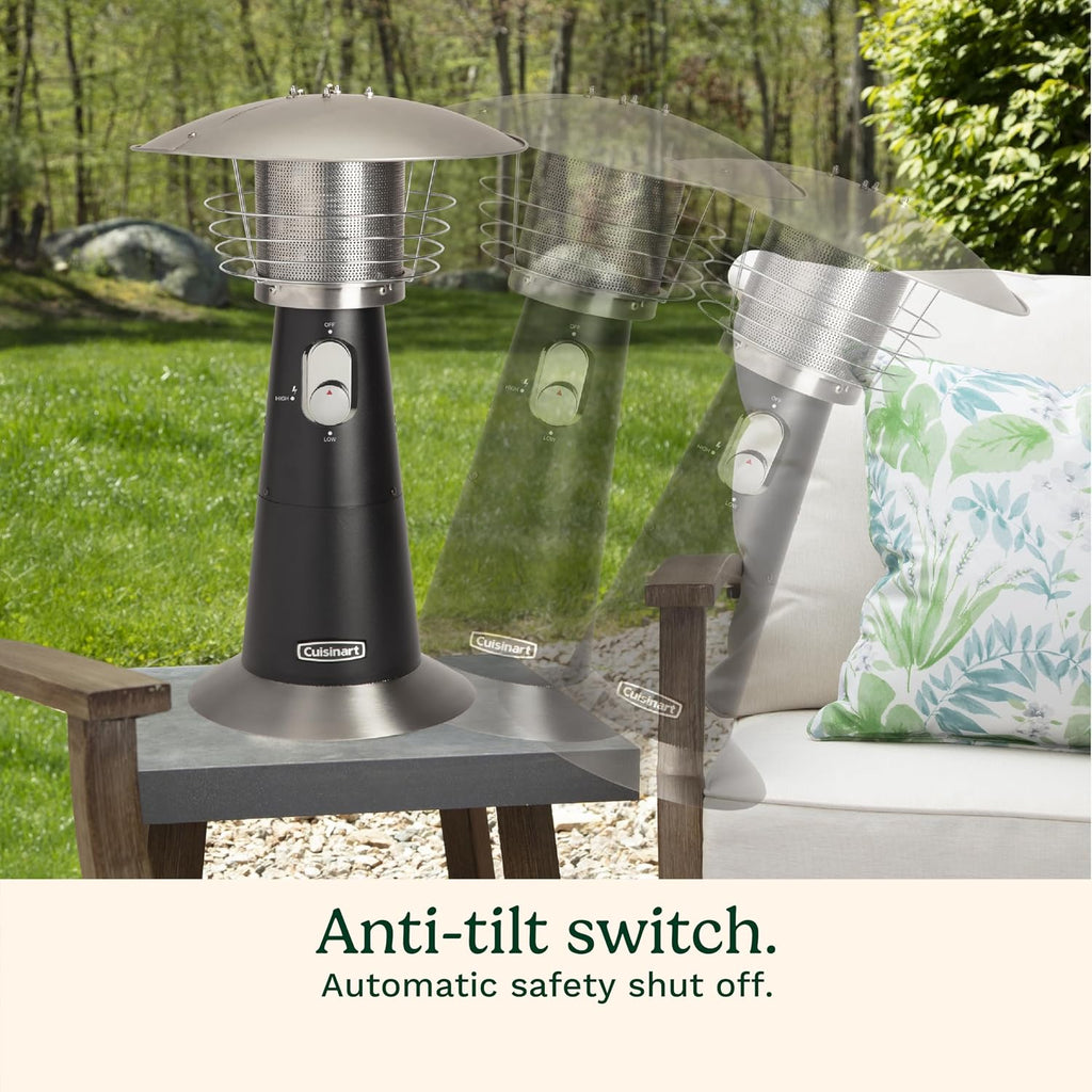 Patio Heater, Tabletop, Anti-Tilt Safety Switch, 11000 BTU, Black | Outdoor heater with adjustable heat and burner