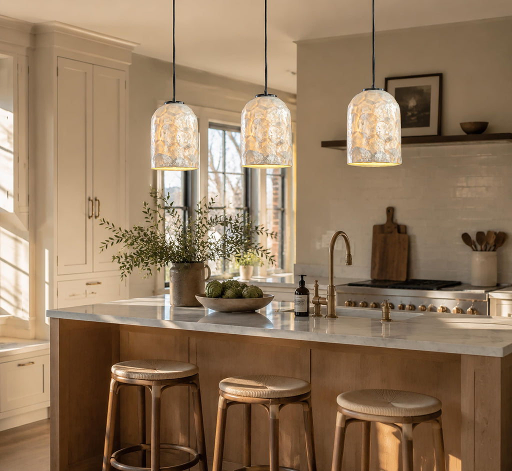 1 Light W7 in Small Coastal Capiz Shell Pendant Light Modern Farmhouse Cylinder Hanging Light Whit Natural White