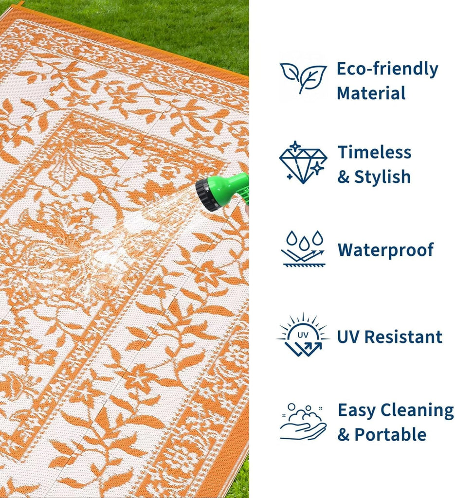Outdoor Rug Waterproof Reversible Foldable Plastic Straw Orange