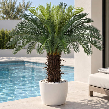 4ft Artificial Sago Palm - 48in Faux Cycas Revoluta Fake Floor Plant, Fake Floor Plant for Indoor Outdoor, Front