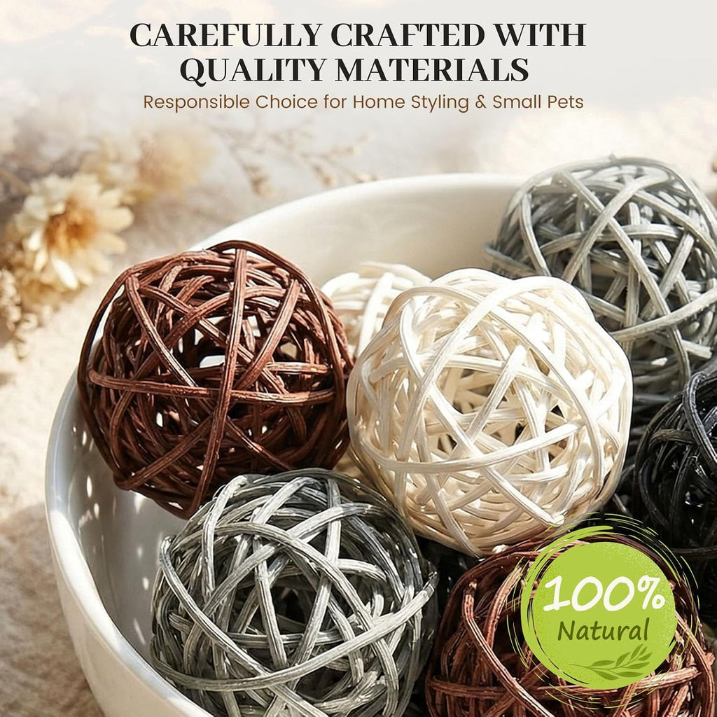 Brown Decorative Balls for Bowl Centerpiece, 2 Inch Rattan - Set of 24